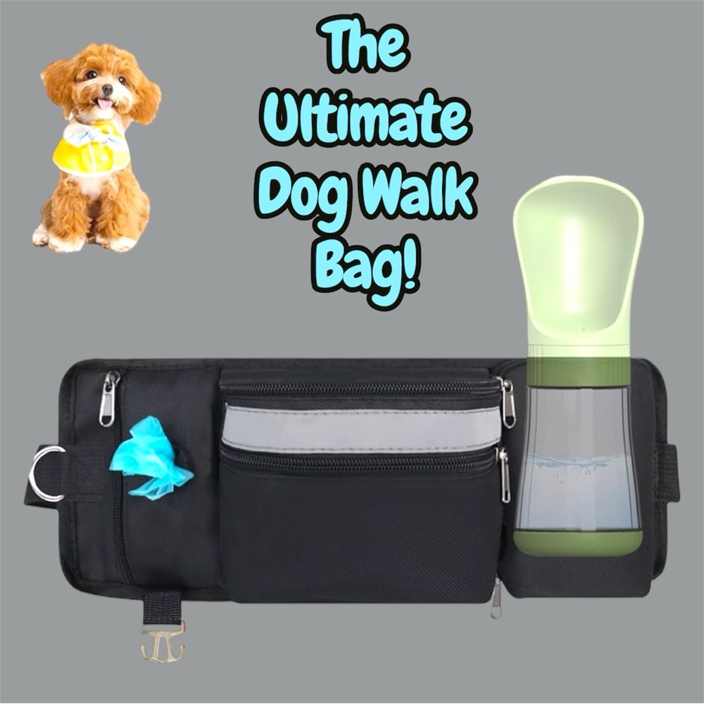 Dog Walking Fanny Pack Belt Bag for Leash Treats Training w Water Bottle Holder